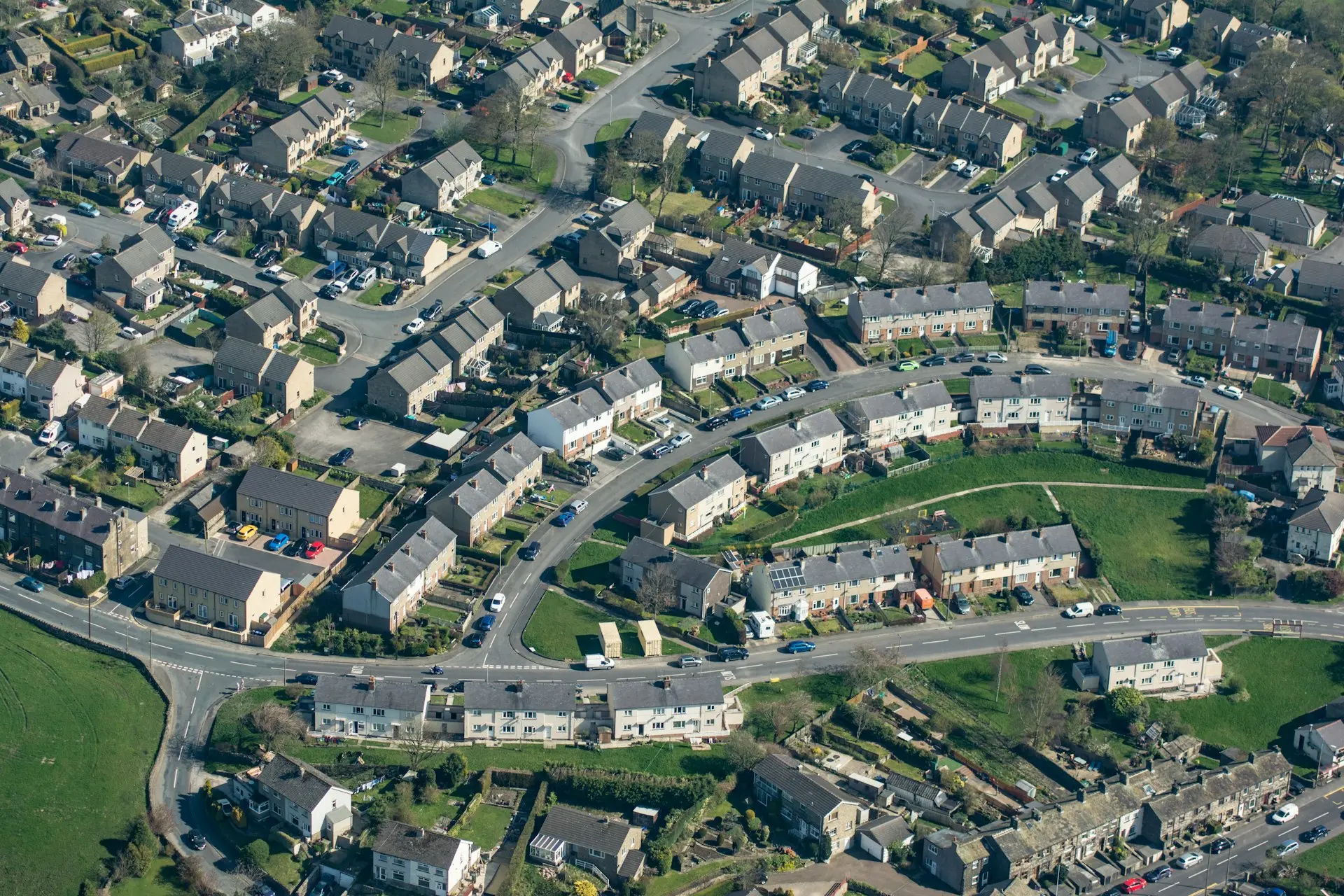Aerial photo of homes and buildings